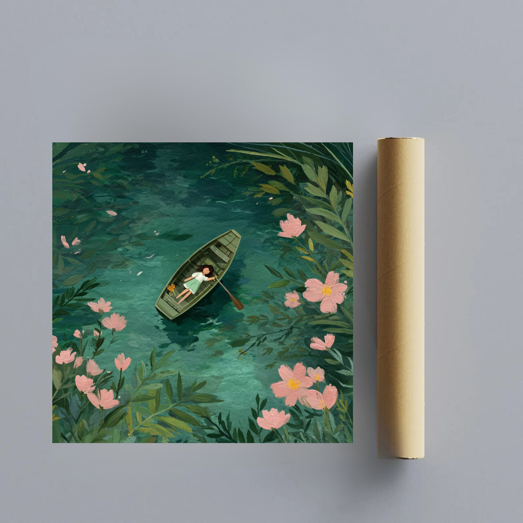 CHITRAPOTLI Serene Boat Lake Wall Art