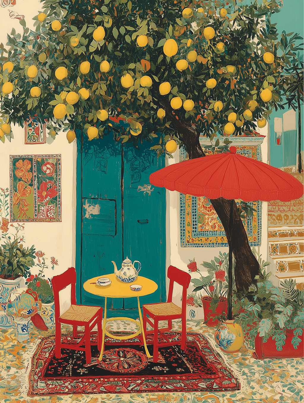 CHITRAPOTLI Lemon Courtyard – Mediterranean Café Canvas Art