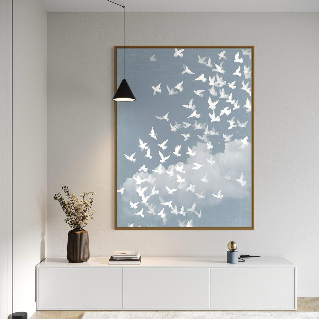 CHITRAPOTLI Udaan Canvas Wall Art | Flying Birds Minimal Sky Painting Print