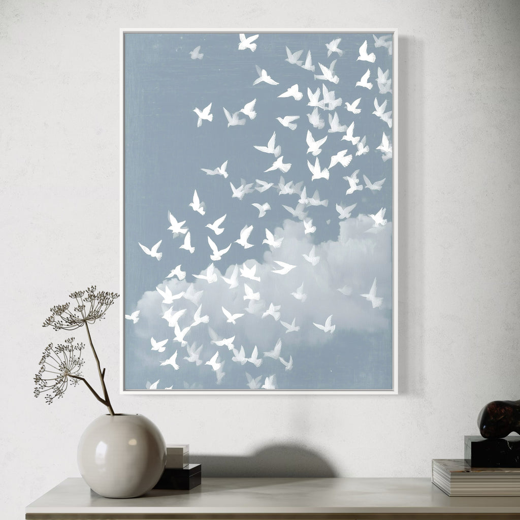 CHITRAPOTLI Udaan Canvas Wall Art | Flying Birds Minimal Sky Painting Print