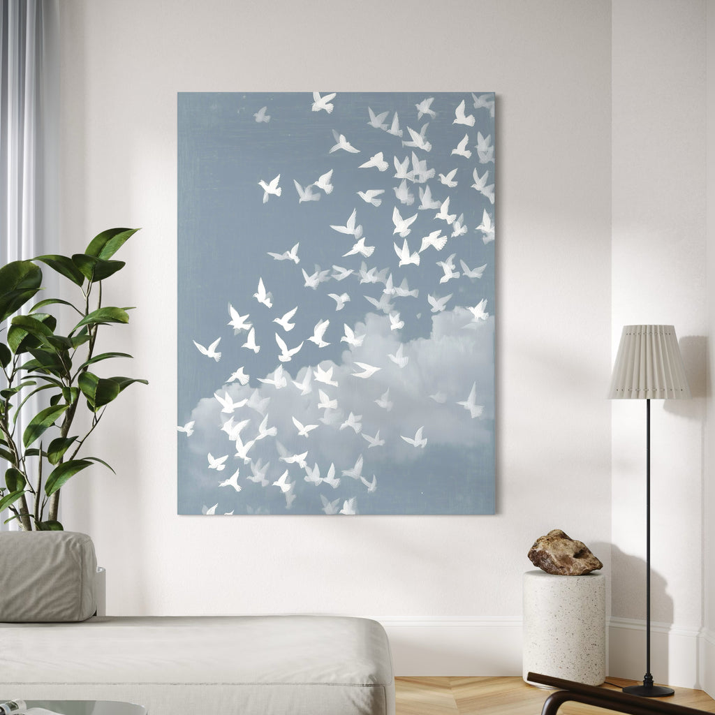 CHITRAPOTLI Udaan Canvas Wall Art | Flying Birds Minimal Sky Painting Print
