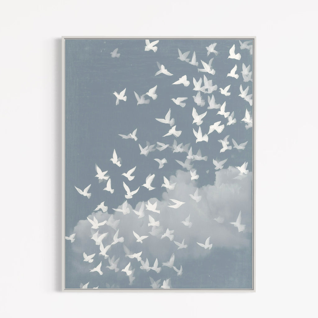 CHITRAPOTLI Udaan Canvas Wall Art | Flying Birds Minimal Sky Painting Print