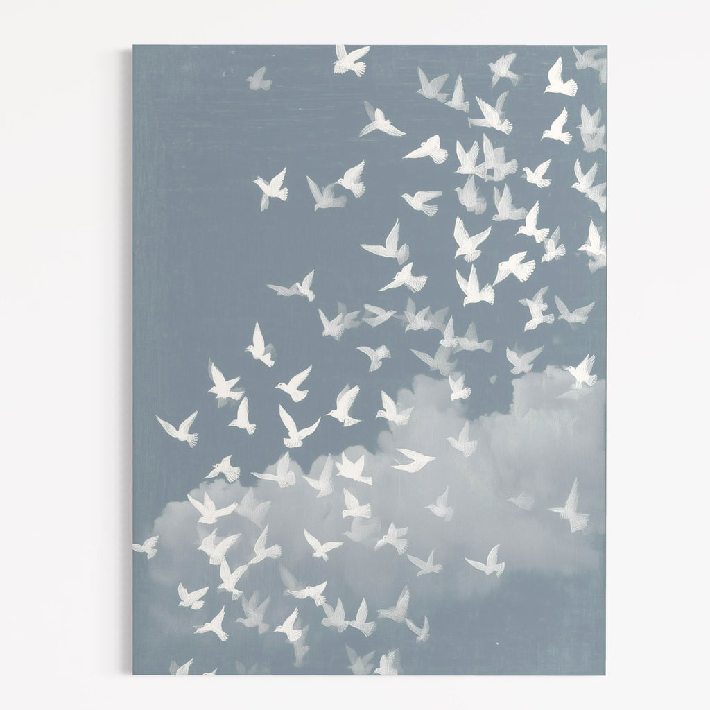 CHITRAPOTLI Udaan Canvas Wall Art | Flying Birds Minimal Sky Painting Print