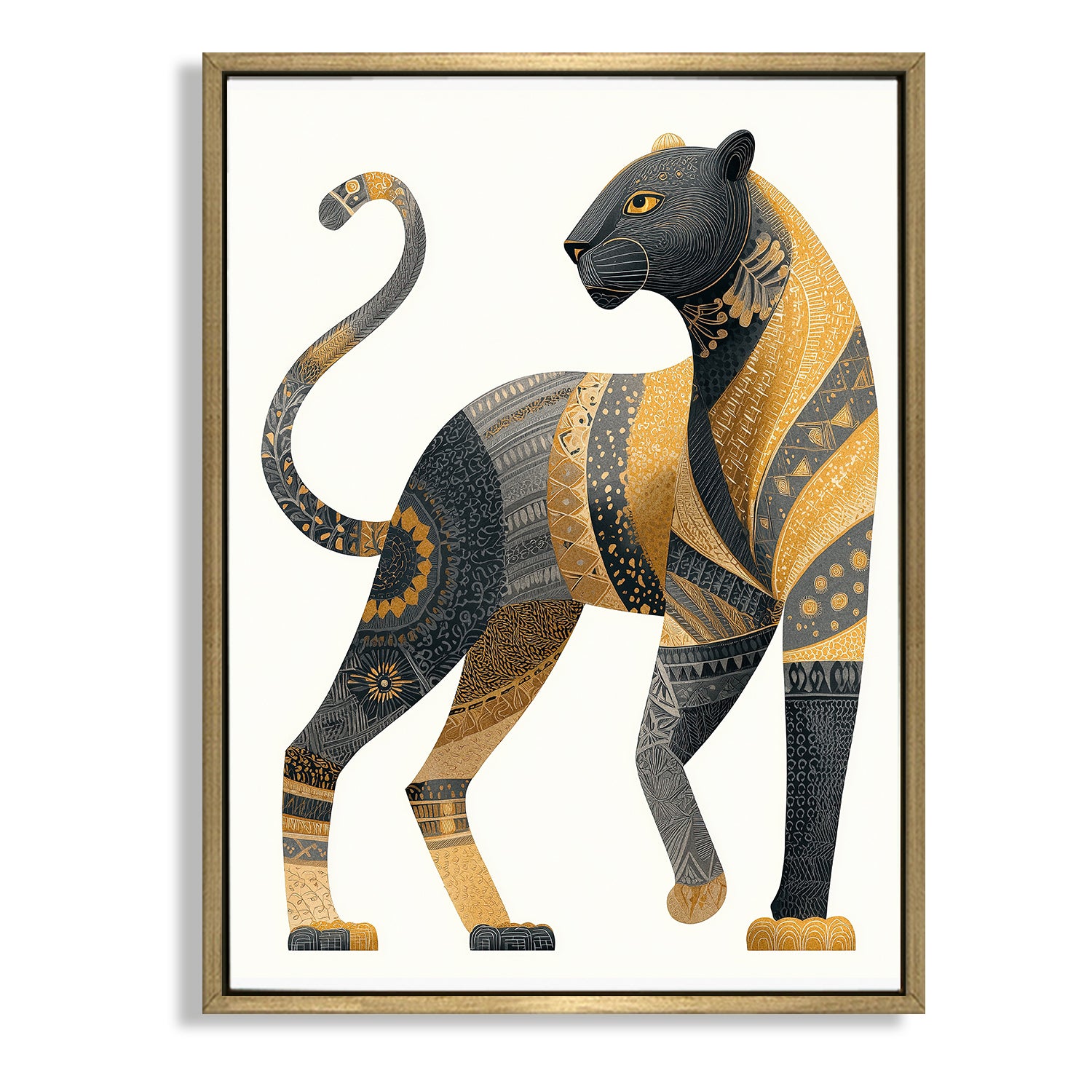 CHITRAPOTLI Rajsi Vanraj Canvas Wall Art | Black & Gold Leopard