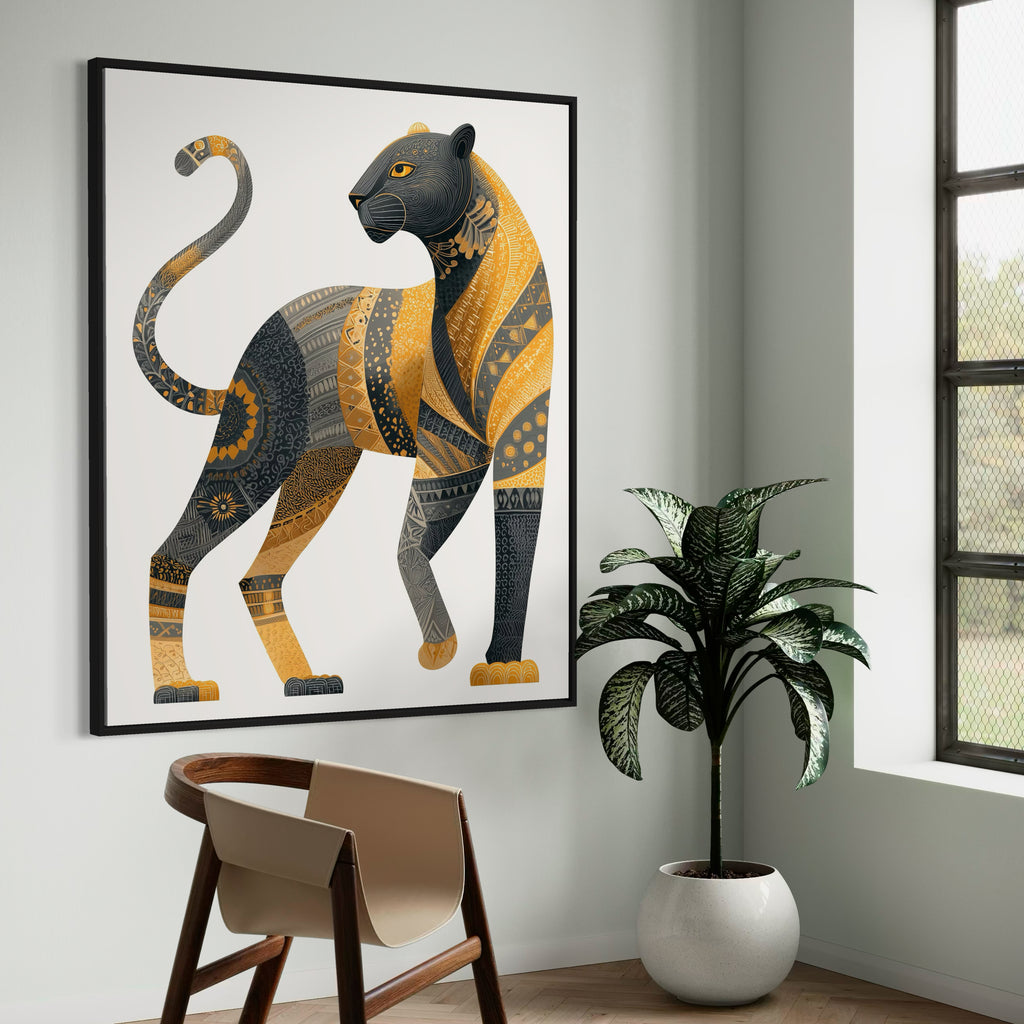 CHITRAPOTLI Rajsi Vanraj Canvas Wall Art | Black & Gold Leopard