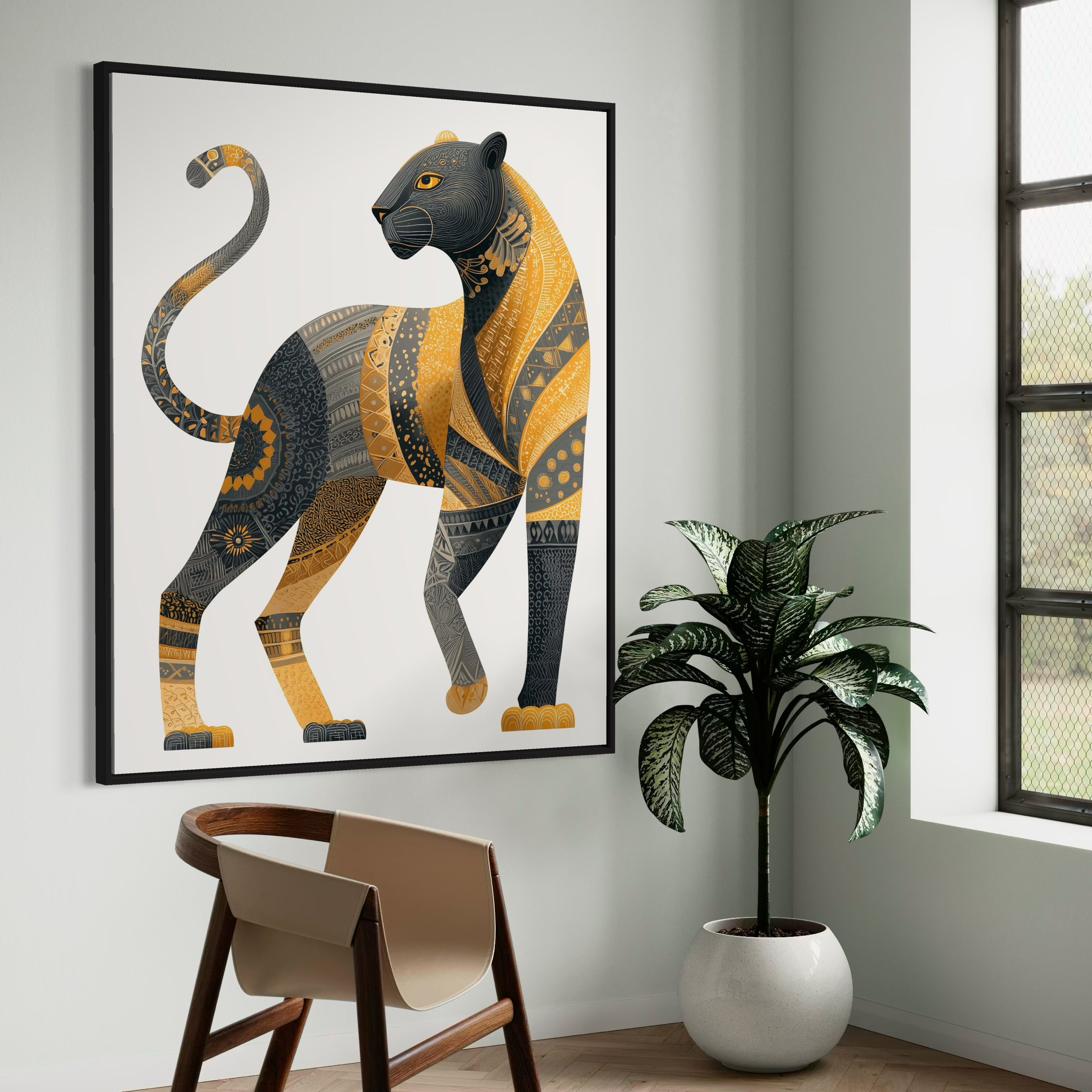CHITRAPOTLI Rajsi Vanraj Canvas Wall Art | Black & Gold Leopard