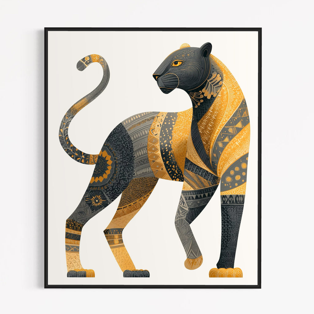 CHITRAPOTLI Rajsi Vanraj Canvas Wall Art | Black & Gold Leopard