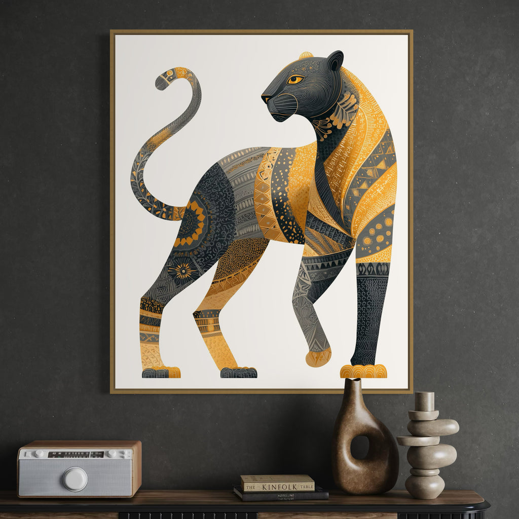 CHITRAPOTLI Rajsi Vanraj Canvas Wall Art | Black & Gold Leopard