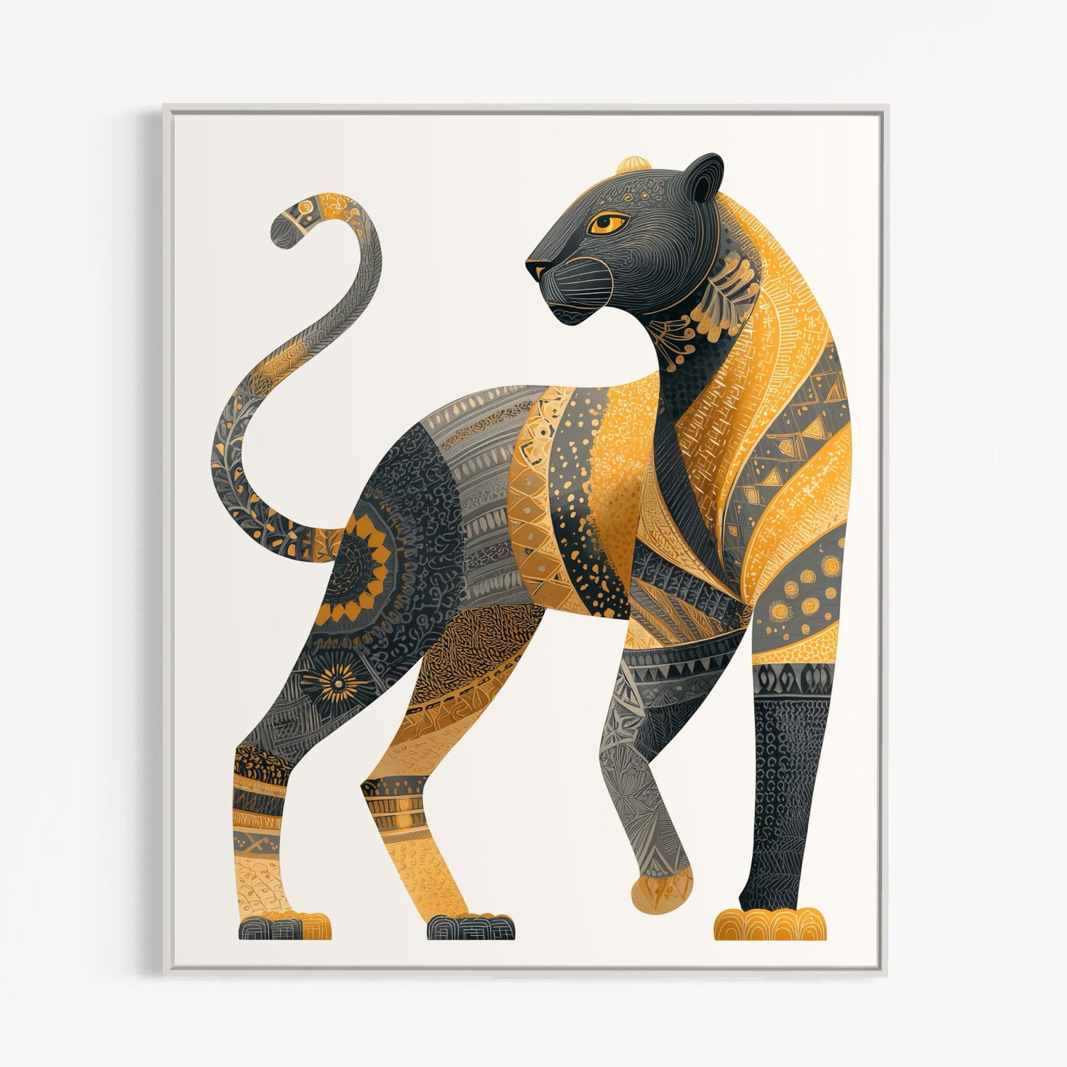 CHITRAPOTLI Rajsi Vanraj Canvas Wall Art | Black & Gold Leopard