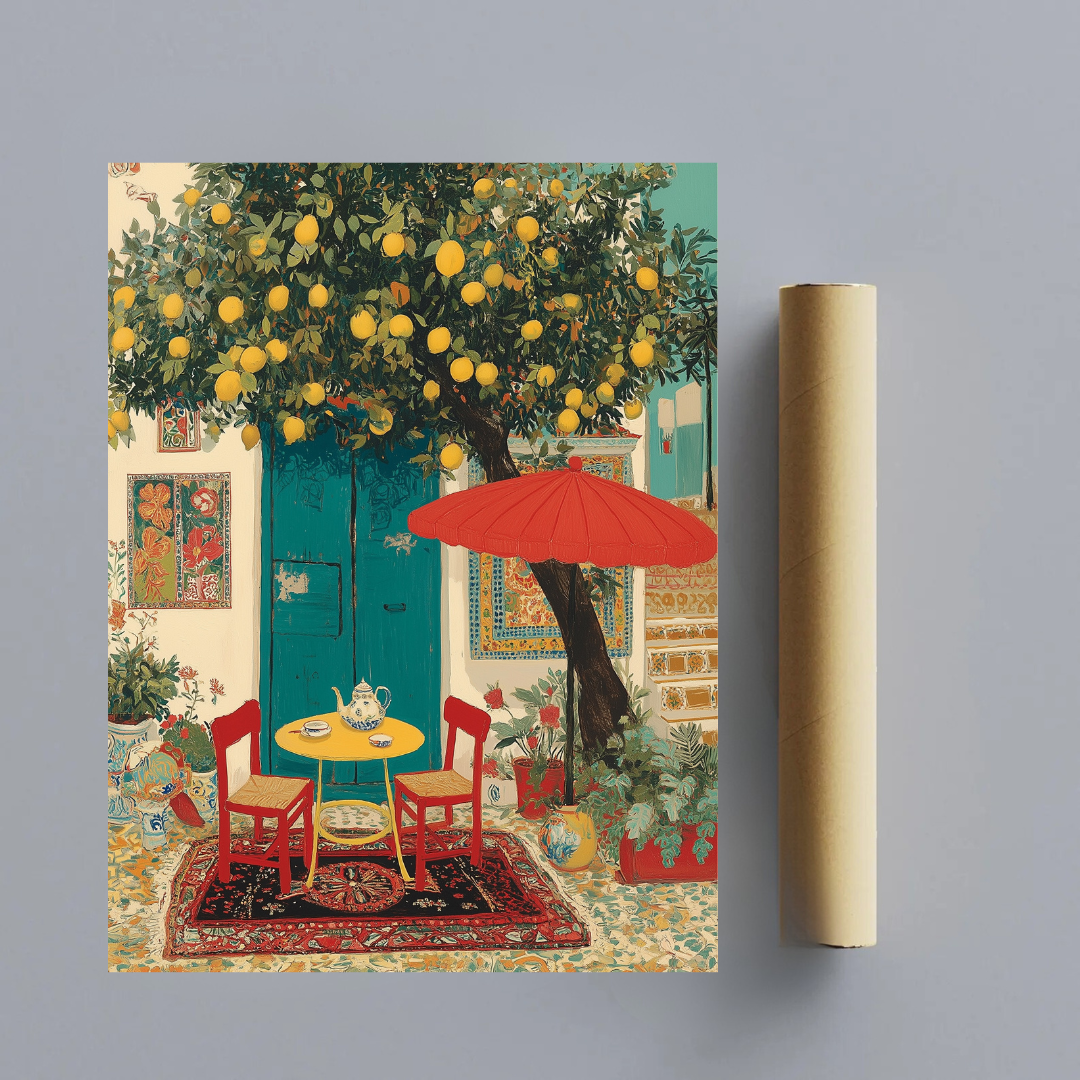CHITRAPOTLI Lemon Courtyard – Mediterranean Café Canvas Art