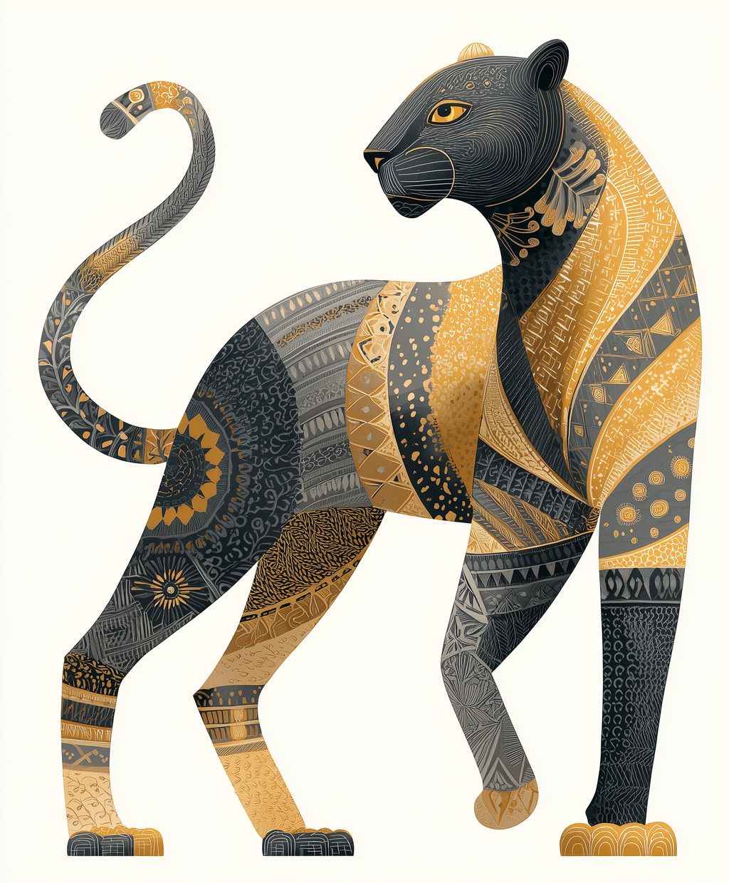 CHITRAPOTLI Rajsi Vanraj Canvas Wall Art | Black & Gold Leopard