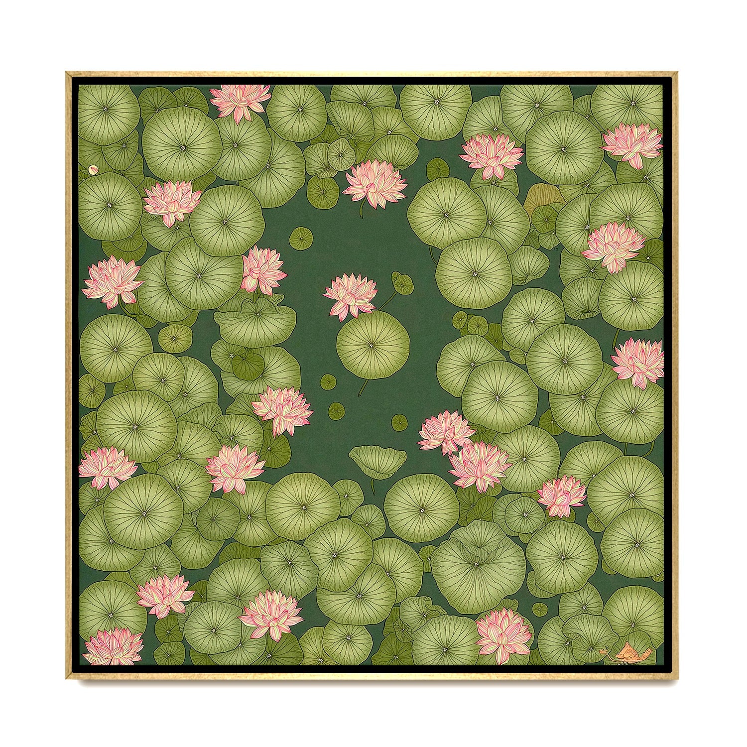 CHITRAPOTLI Padma Shanti Canvas Wall Art | Lotus Pond Botanical Painting Print |