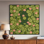 CHITRAPOTLI Padma Shanti Canvas Wall Art | Lotus Pond Botanical Painting Print |