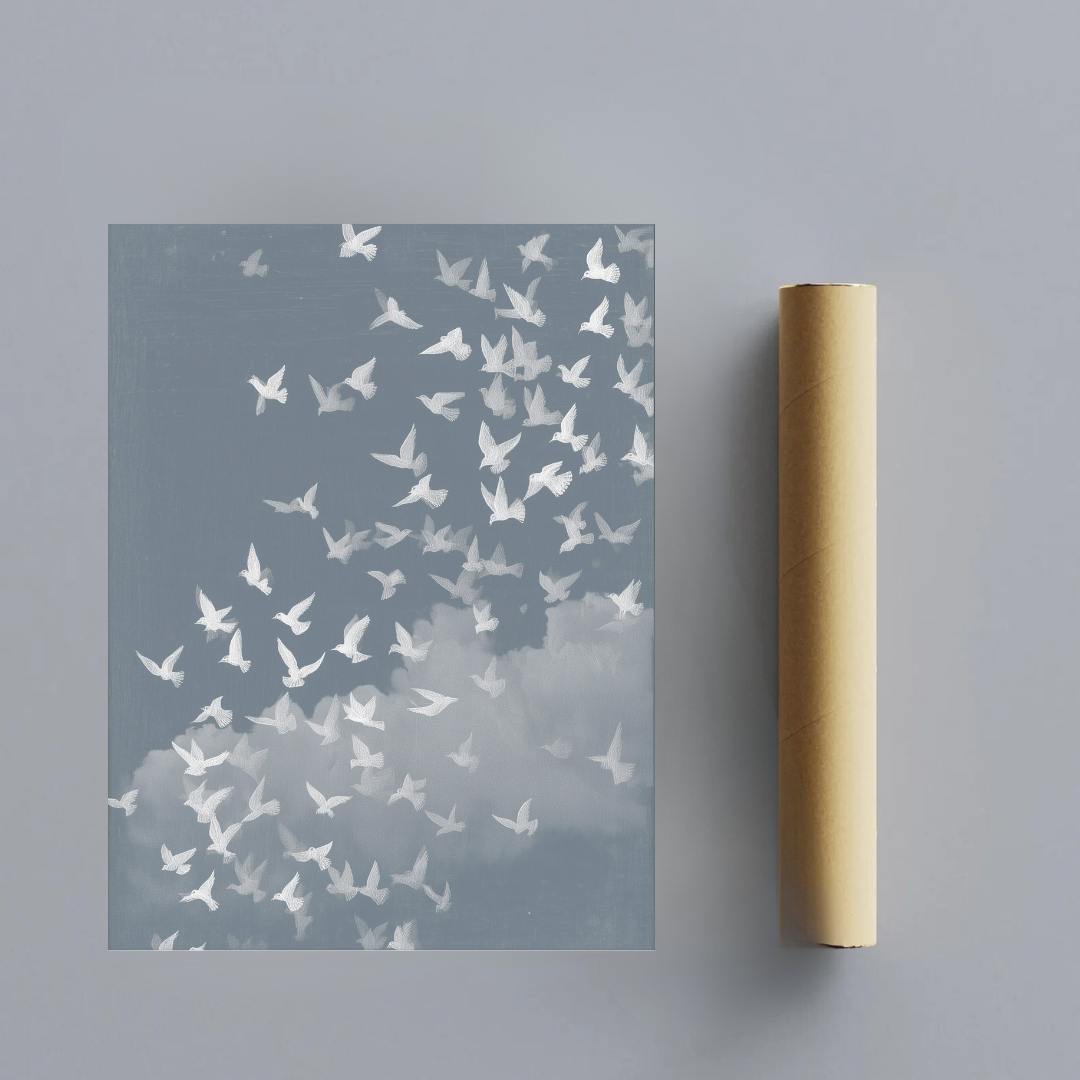 CHITRAPOTLI Udaan Canvas Wall Art | Flying Birds Minimal Sky Painting Print