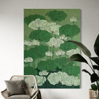 CHITRAPOTLI Verdant Lotus Canvas Wall Art | Botanical Lotus Pond Illustration Print |