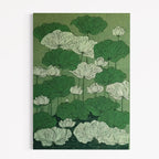 CHITRAPOTLI Verdant Lotus Canvas Wall Art | Botanical Lotus Pond Illustration Print |