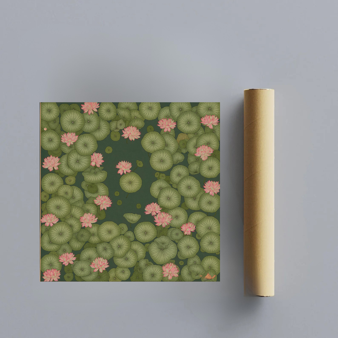 CHITRAPOTLI Padma Shanti Canvas Wall Art | Lotus Pond Botanical Painting Print |