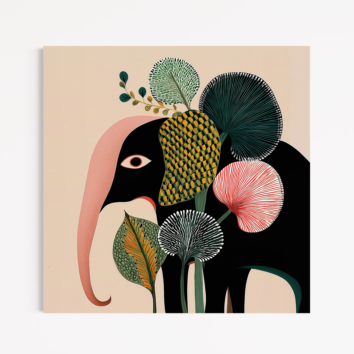 CHITRAPOTLI Botanical Muse Canvas Wall Art | Modern Elephant Botanical Illustration Square Painting