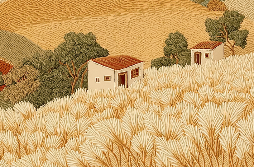 CHITRAPOTLI Golden Harvest Hills Canvas Wall Art | Panoramic Countryside Landscape Painting