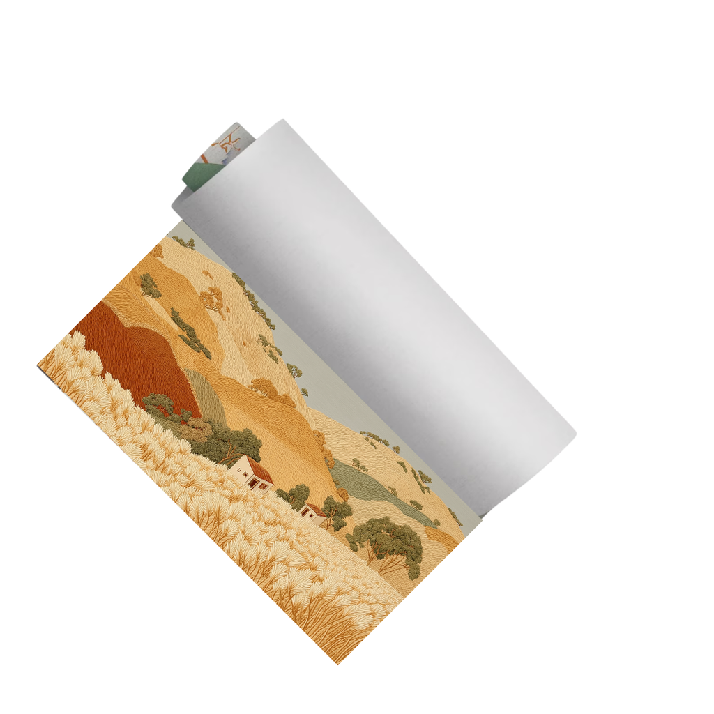 CHITRAPOTLI Golden Harvest Hills Canvas Wall Art | Panoramic Countryside Landscape Painting