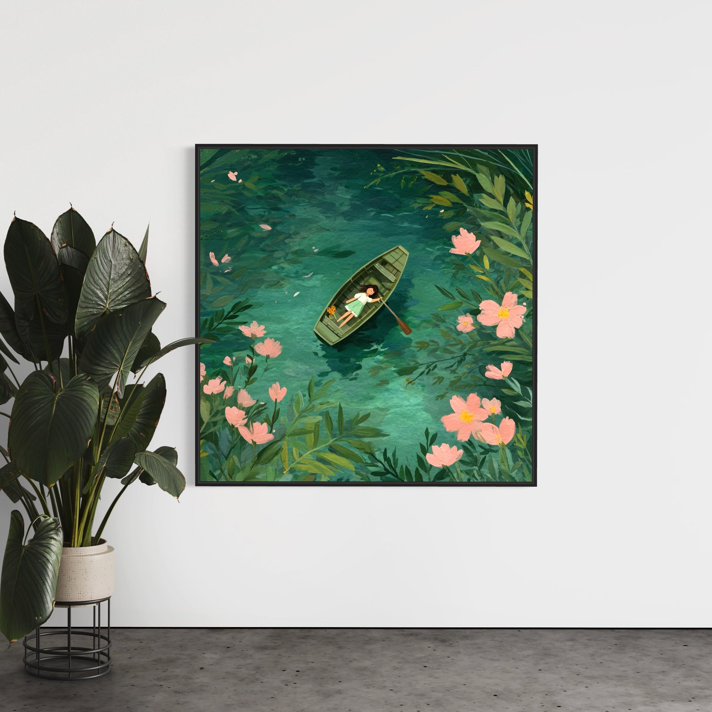 CHITRAPOTLI Serene Boat Lake Wall Art