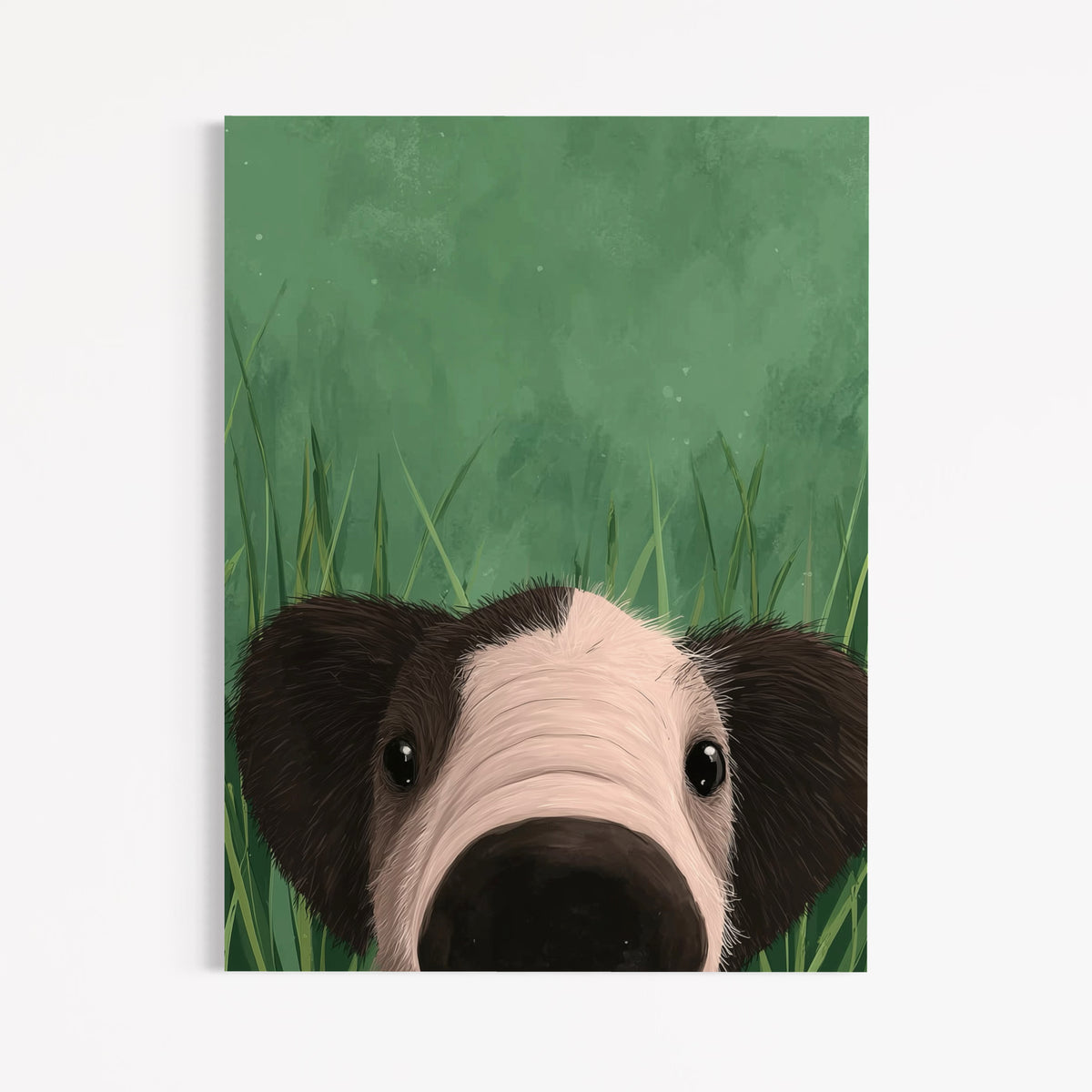 CHITRAPOTLI Curious Paws Canvas Wall Art | Peeking Puppy in Green Grass Animal Painting