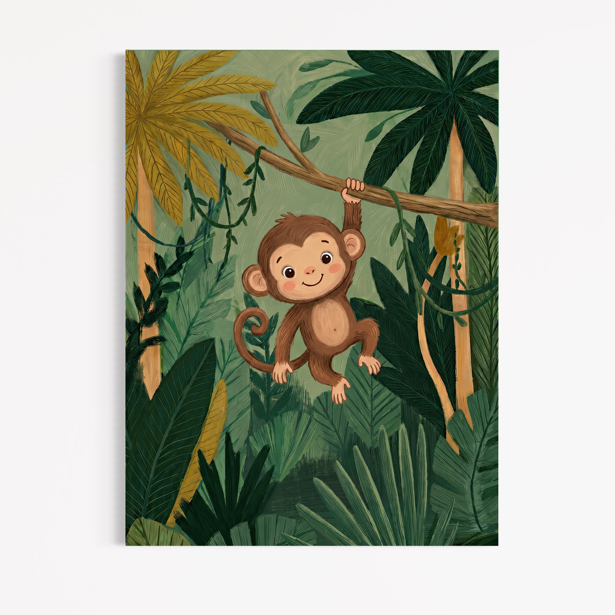 CHITRAPOTLI Joyful Monkey – Jungle Nursery Canvas Wall Art | Baby Monkey Kids Room