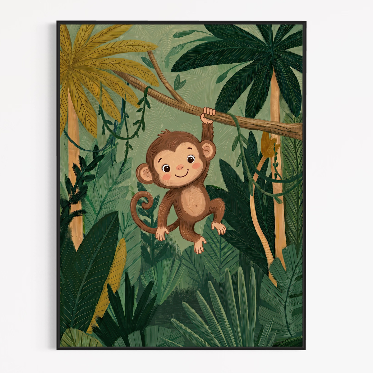 CHITRAPOTLI Joyful Monkey – Jungle Nursery Canvas Wall Art | Baby Monkey Kids Room