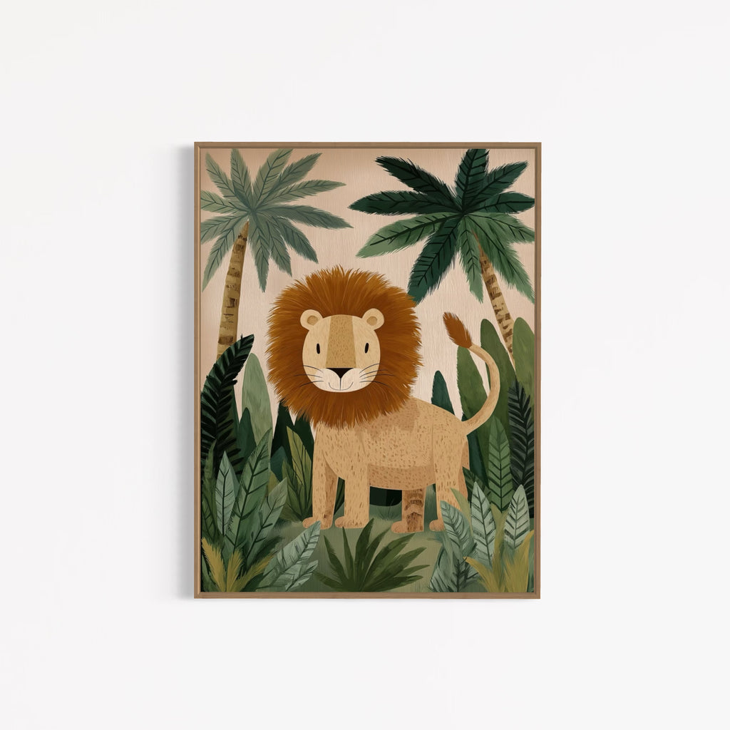 CHITRAPOTLI Jungle King Leo Canvas Wall Art | Cute Lion Canvas Print for Kids Room | Safari Animal Nursery Decor | Tropical Jungle Wall Art | Lion Illustration