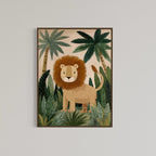 CHITRAPOTLI Jungle King Leo Canvas Wall Art | Cute Lion Canvas Print for Kids Room | Safari Animal Nursery Decor | Tropical Jungle Wall Art | Lion Illustration