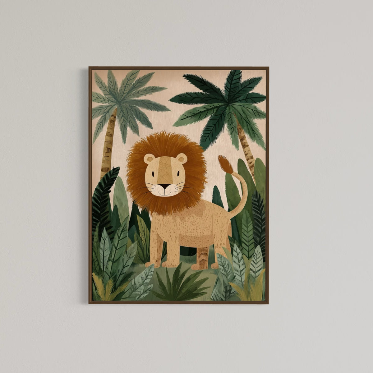 CHITRAPOTLI Jungle King Leo Canvas Wall Art | Cute Lion Canvas Print for Kids Room | Safari Animal Nursery Decor | Tropical Jungle Wall Art | Lion Illustration