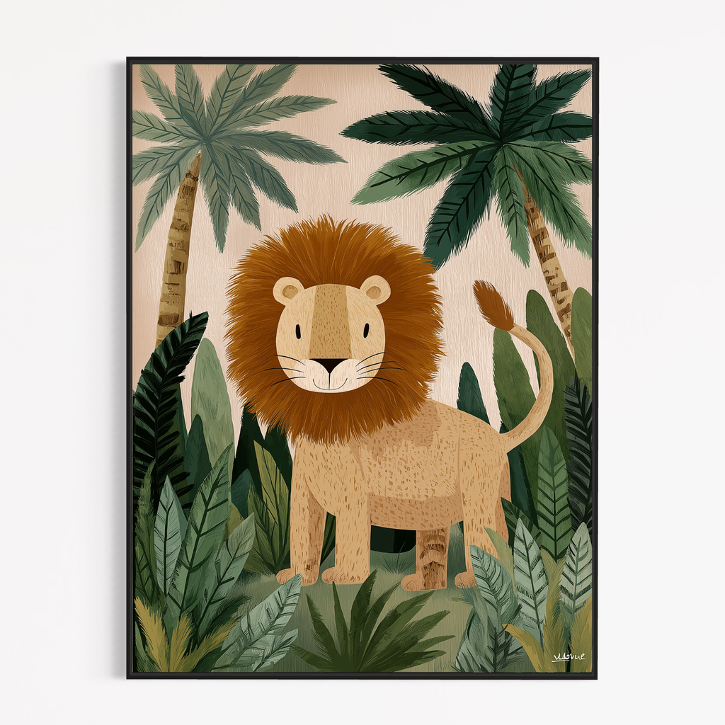 CHITRAPOTLI Jungle King Leo Canvas Wall Art | Cute Lion Canvas Print for Kids Room | Safari Animal Nursery Decor | Tropical Jungle Wall Art | Lion Illustration