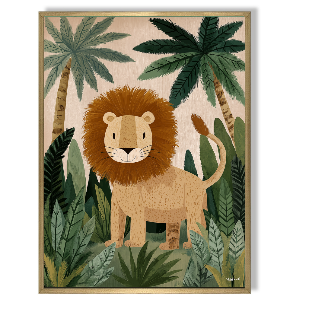 CHITRAPOTLI Jungle King Leo Canvas Wall Art | Cute Lion Canvas Print for Kids Room | Safari Animal Nursery Decor | Tropical Jungle Wall Art | Lion Illustration