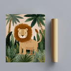 CHITRAPOTLI Jungle King Leo Canvas Wall Art | Cute Lion Canvas Print for Kids Room | Safari Animal Nursery Decor | Tropical Jungle Wall Art | Lion Illustration