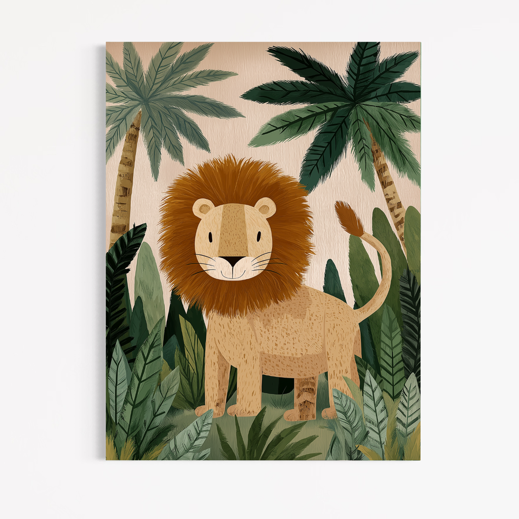 CHITRAPOTLI Jungle King Leo Canvas Wall Art | Cute Lion Canvas Print for Kids Room | Safari Animal Nursery Decor | Tropical Jungle Wall Art | Lion Illustration