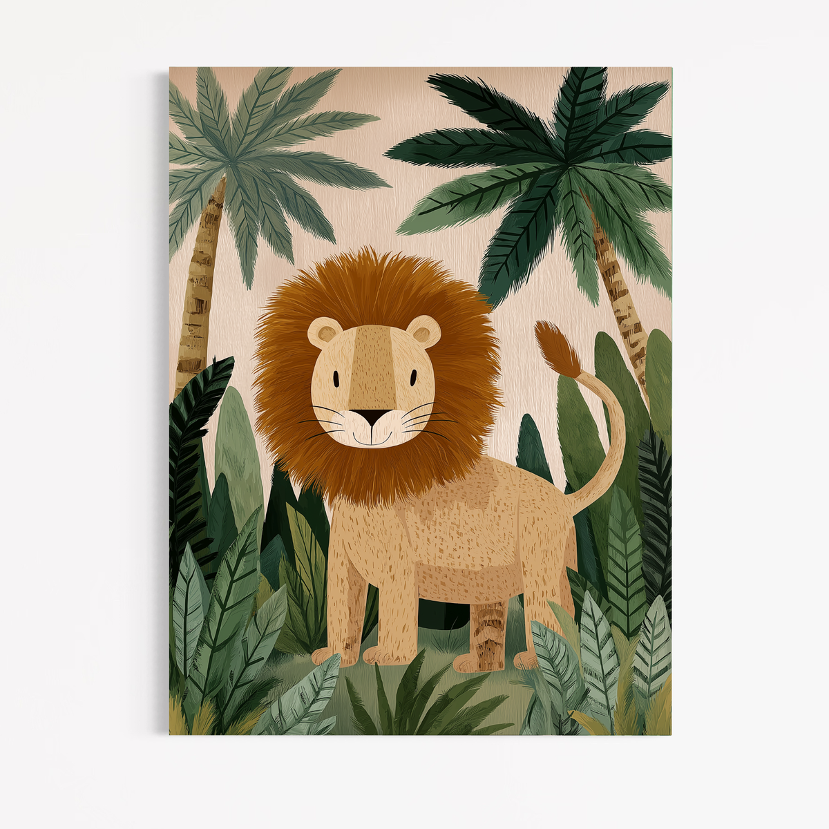 CHITRAPOTLI Jungle King Leo Canvas Wall Art | Cute Lion Canvas Print for Kids Room | Safari Animal Nursery Decor | Tropical Jungle Wall Art | Lion Illustration