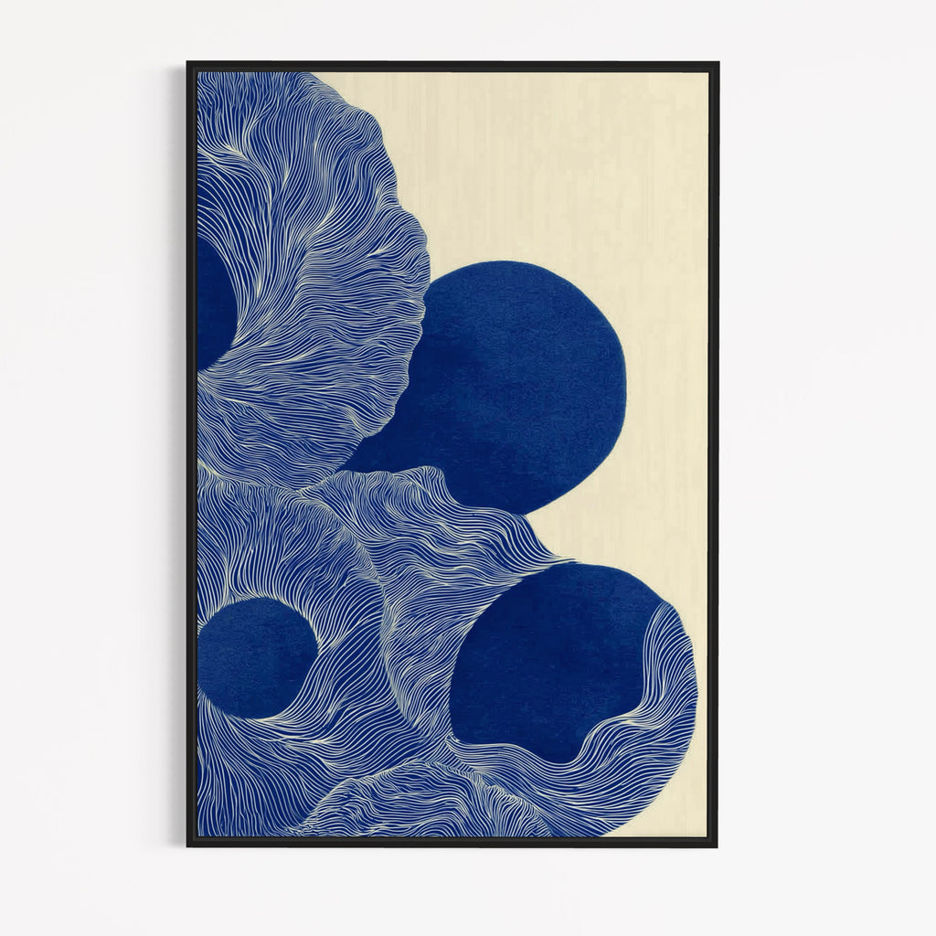 CHITRAPOTLI Indigo Flow Abstract Canvas Wall Art | Blue and White Modern Abstract Painting | Minimalist Geometric Line Art Canvas Print | Contemporary Wall Décor