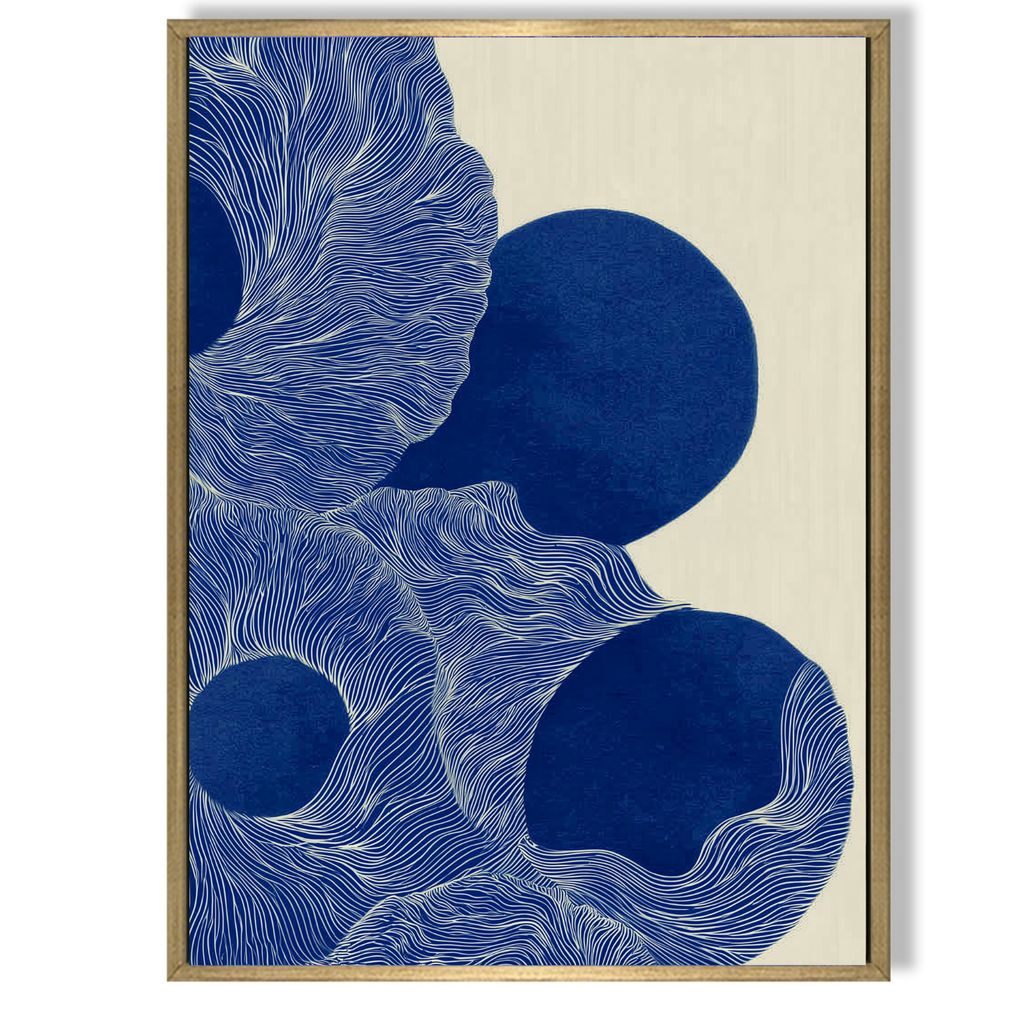 CHITRAPOTLI Indigo Flow Abstract Canvas Wall Art | Blue and White Modern Abstract Painting | Minimalist Geometric Line Art Canvas Print | Contemporary Wall Décor