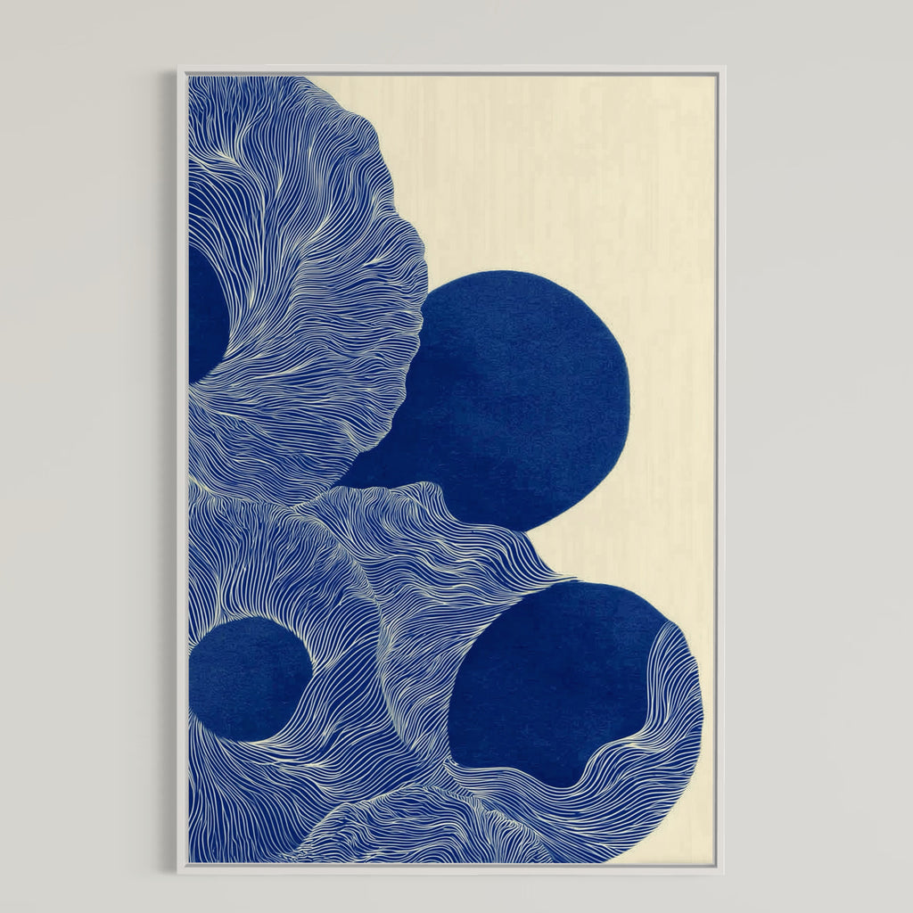 CHITRAPOTLI Indigo Flow Abstract Canvas Wall Art | Blue and White Modern Abstract Painting | Minimalist Geometric Line Art Canvas Print | Contemporary Wall Décor