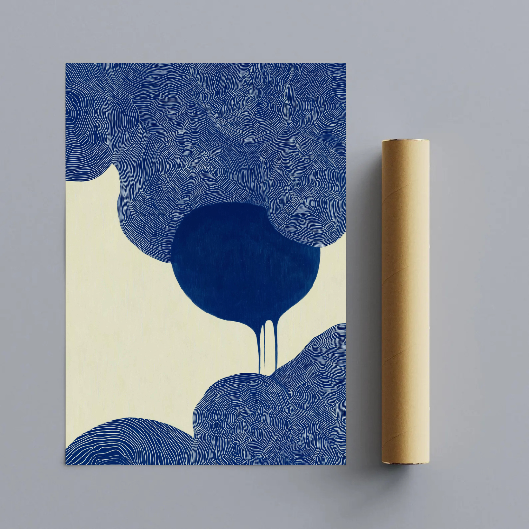 CHITRAPOTLI Indigo Flow 2 Abstract Canvas Wall Art Blue and White Modern Abstract Painting Minimalist Geometric Line Art Canvas Print Contemporary Wall Décor