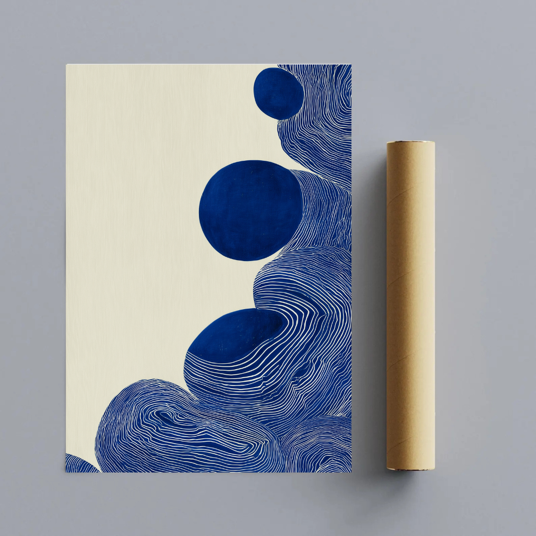 CHITRAPOTLI Indigo Flow 3 Abstract Canvas Wall Art Blue and White Modern Abstract Painting Minimalist Geometric Line Art Canvas Print Contemporary Wall Décor