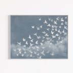 CHITRAPOTLI Udaan Landscape 01 Canvas Wall Art | White Birds in Flight Blue Sky