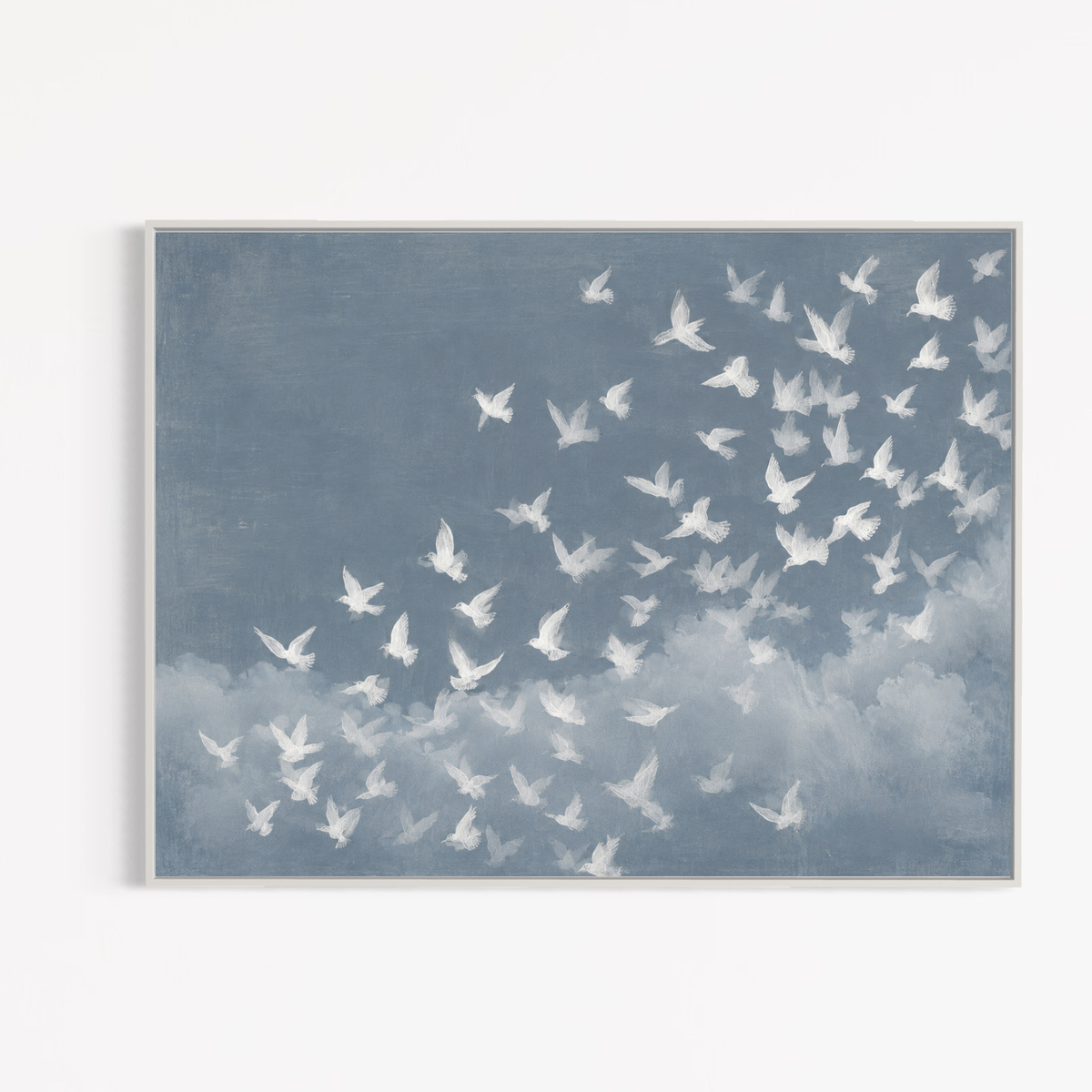 CHITRAPOTLI Udaan Landscape 01 Canvas Wall Art | White Birds in Flight Blue Sky