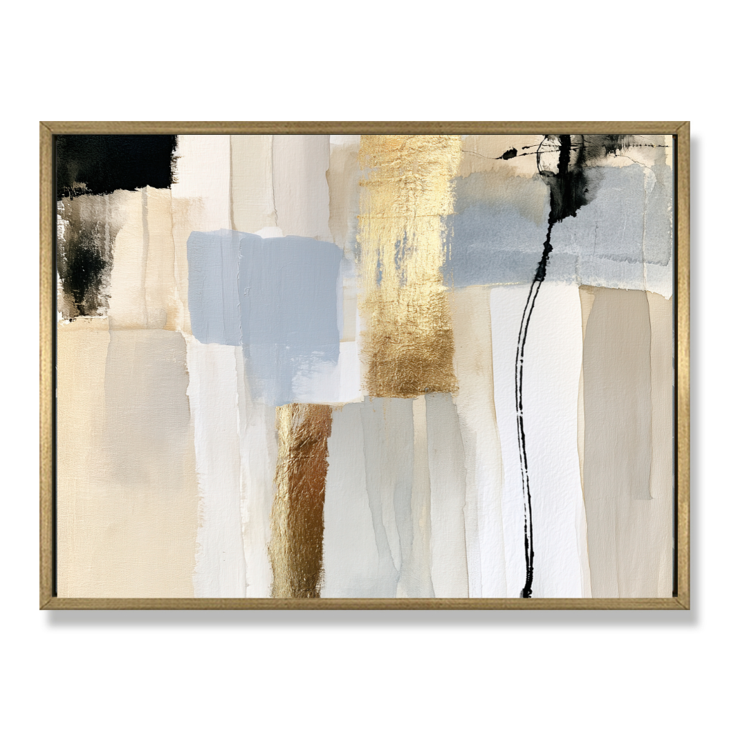 CHITRAPOTLI Neutral Harmony Abstract Canvas Wall Art | Modern Beige, Gold & Blue Abstract Painting | Luxury Minimalist Canvas Print | Contemporary Wall Décor