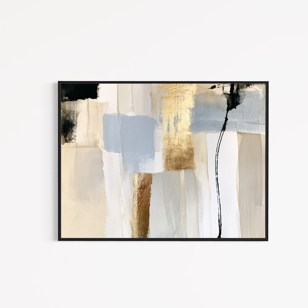 CHITRAPOTLI Neutral Harmony Abstract Canvas Wall Art | Modern Beige, Gold & Blue Abstract Painting | Luxury Minimalist Canvas Print | Contemporary Wall Décor