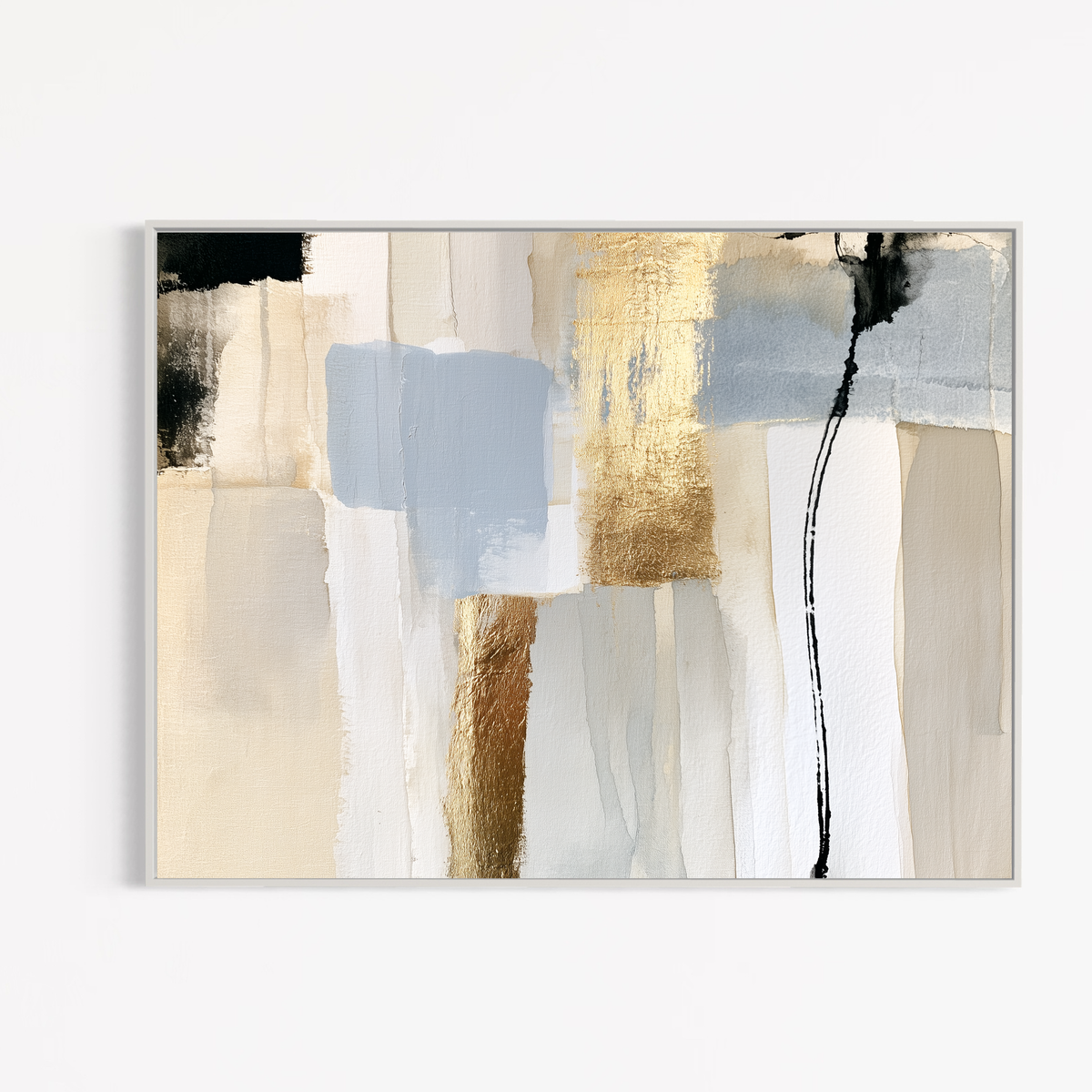 CHITRAPOTLI Neutral Harmony Abstract Canvas Wall Art | Modern Beige, Gold & Blue Abstract Painting | Luxury Minimalist Canvas Print | Contemporary Wall Décor