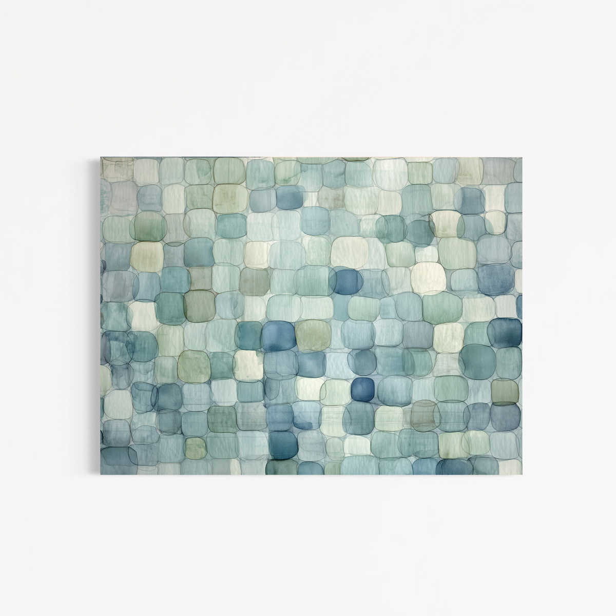 CHITRAPOTLI Coastal Mosaic Abstract Canvas Wall Art Blue Sage Green Ivory Modern Abstract Painting Minimalist Geometric Canvas Print