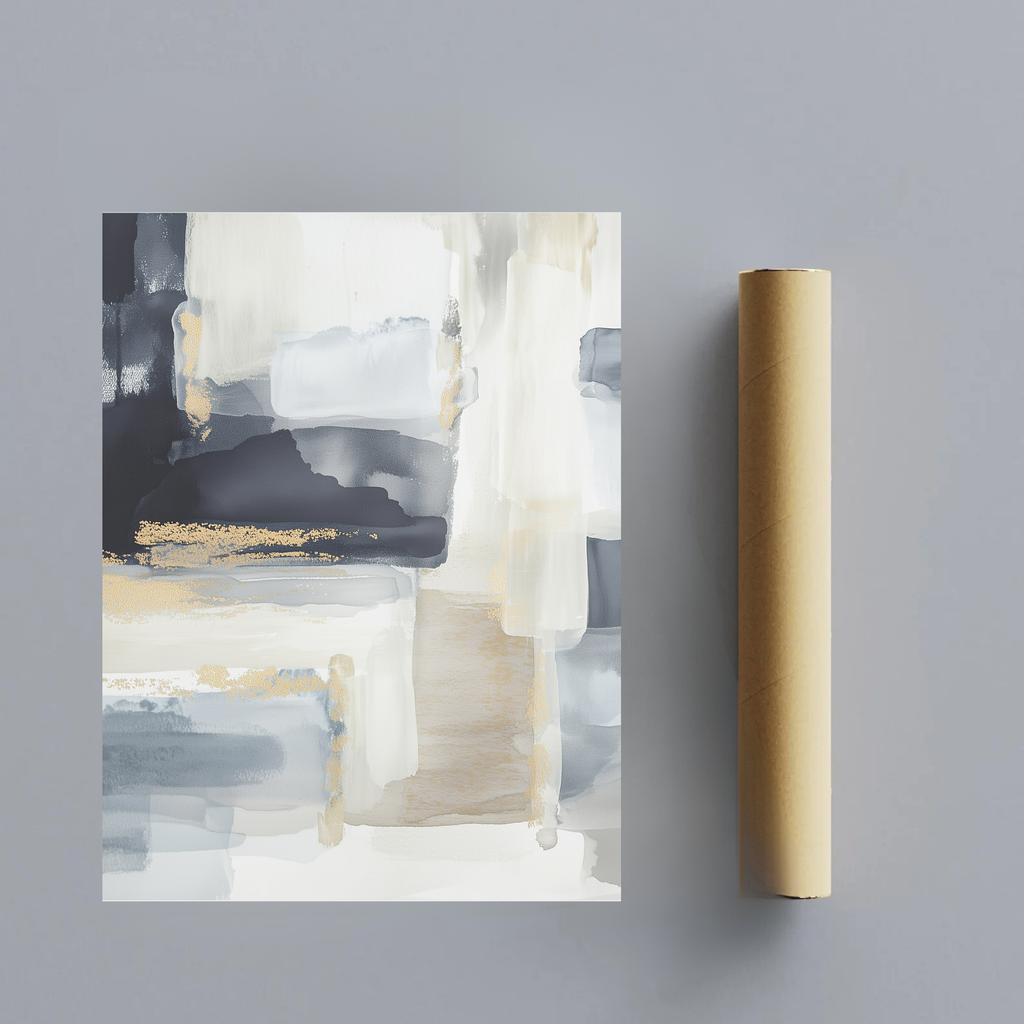 CHITRAPOTLI Gilded Stillness Abstract Canvas Wall Art Modern Grey White Gold Abstract Painting Luxury Minimalist Canvas Print Contemporary Wall Decor