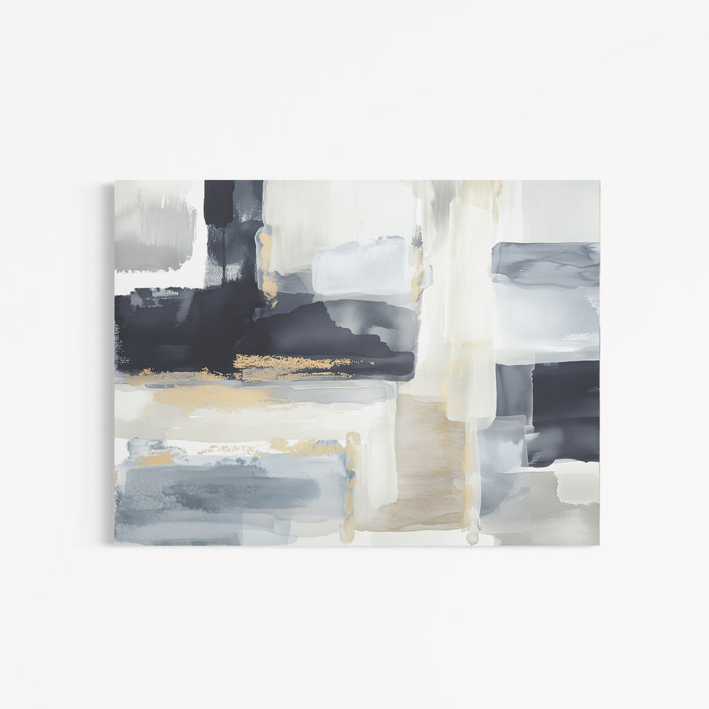 CHITRAPOTLI Gilded Stillness Abstract Canvas Wall Art Modern Grey White Gold Abstract Painting Luxury Minimalist Canvas Print Contemporary Wall Decor