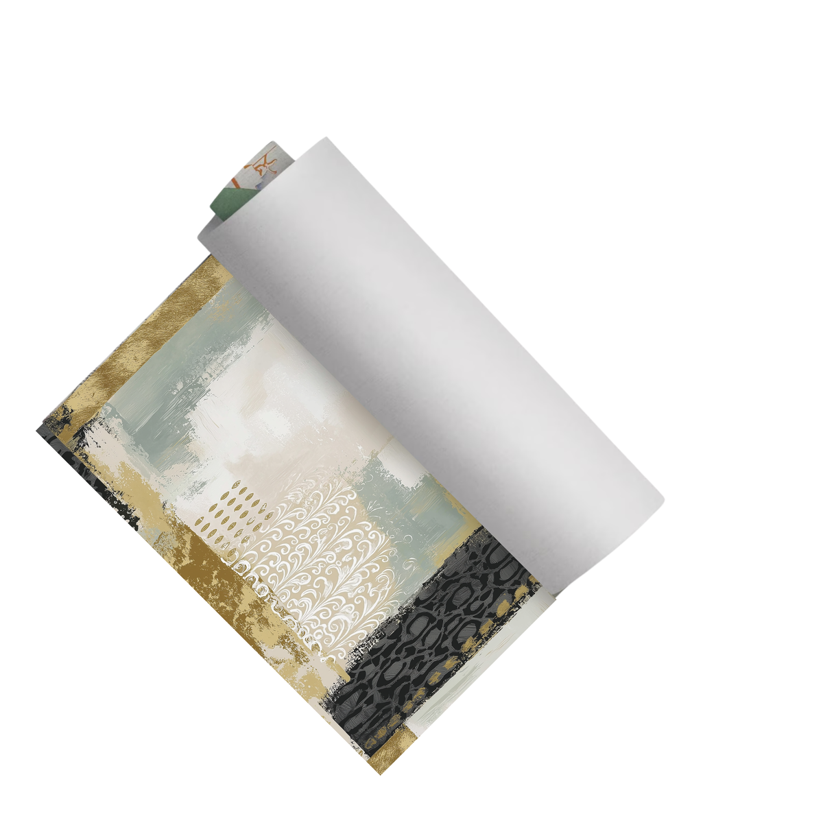 CHITRAPOTLI Gilded Botanical Harmony Abstract Canvas Wall Art Modern Gold Sage Green Grey Beige Painting Luxury Contemporary Wall Decor Decorative Canvas Print for Living Room